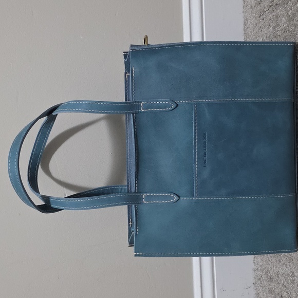 Portland Leather Goods PLG Zip E / W East West Lola Aqua Blue Brushed Leather - Picture 2 of 15